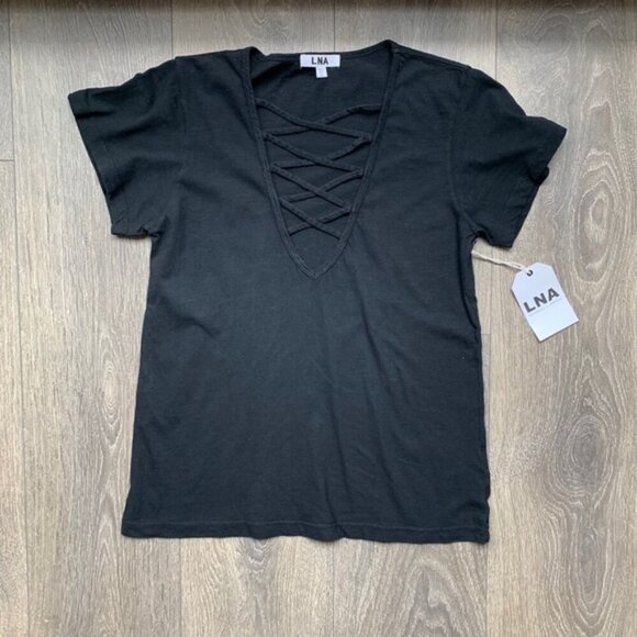 Revolve LNA Kontrol Kross Tee T-Shirt Short Sleeve Straps Black Lace up Size XS - Picture 4 of 14